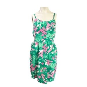 Lanz California Poppy 70’s Sleeveless Dress Green Pink White Floral Short Women